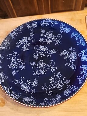 Temptations Navy and White Floral Ceramic Dinner Plate